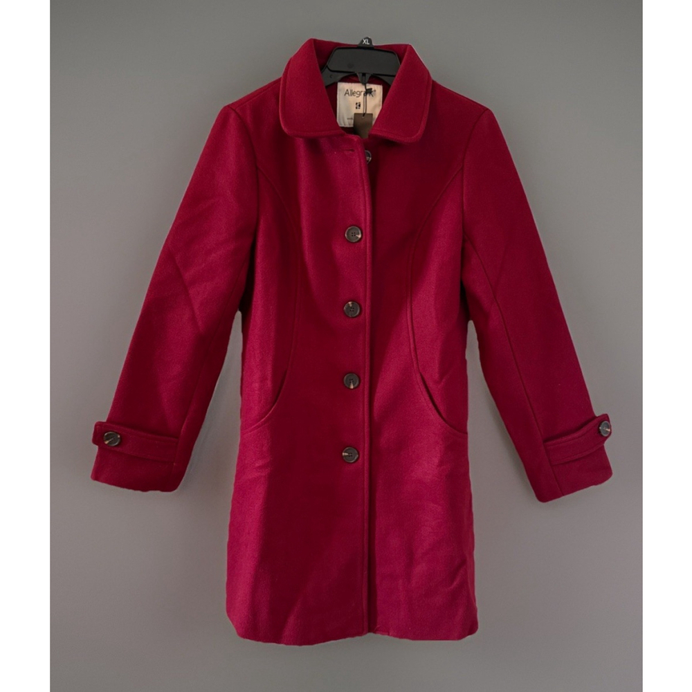 NWT Allegra K Women’s Red Pea Coat, Button Front, Warm, Lined, Holiday Sz Medium